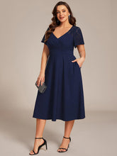 Plus Size V-Neck Pleated Wedding Guest Dress with Pockets